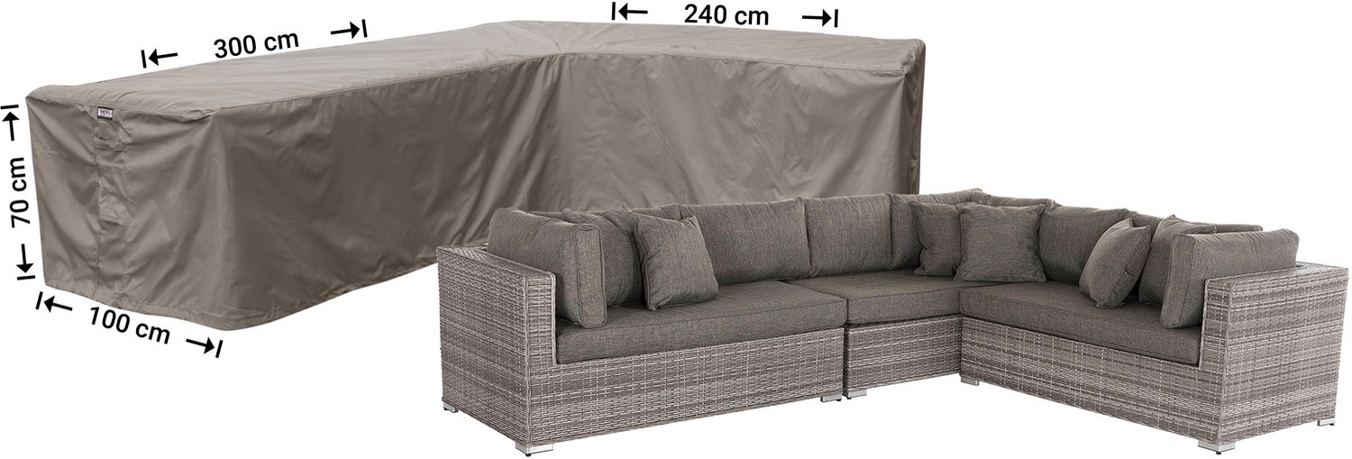 Raffles Covers beschermhoes loungeset / hoekbank (L-vorm) - 240 x 300 H: 70 cm - RHS300240right - Hoes voor hoekbank met ongelijke zijden - Lange zijde rechts (vanaf zitpositie) Taupe