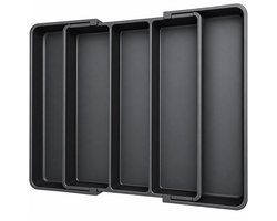 Somstyle Uitschuifbare Bestekbak - 33.5 / 57 x 38 x 5 CM - Besteklade Organizer - Bestekhouder met 5 Vakken - Zwart