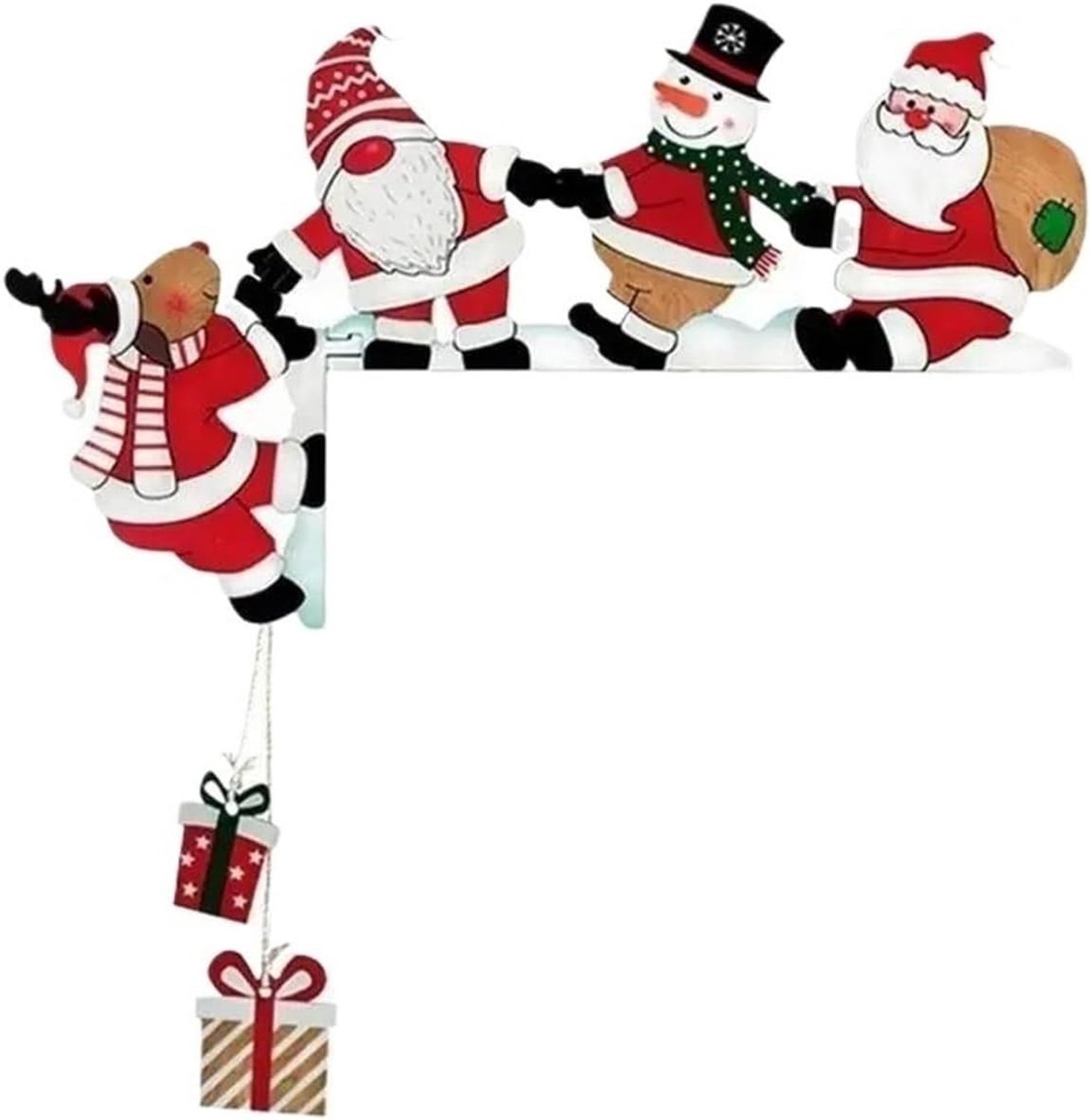 Houten kerst deurhoek decoratie met kerstman - feestelijke decoratie voor de linker deurhoek - kerstdecoratie voor thuis en feesten