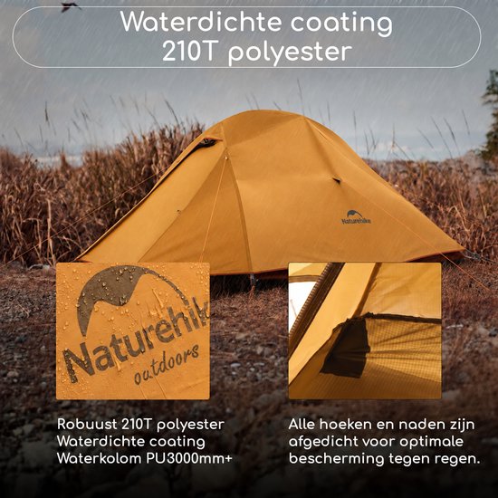 Naturehike Cloud Up 3 BASE – 3 persoons lichtgewicht tent – Waterdichte kampeertent – 210T 3000MM – Inclusief grondzeil – Outdoor trekking koepeltent – Oranje — afbeelding 2