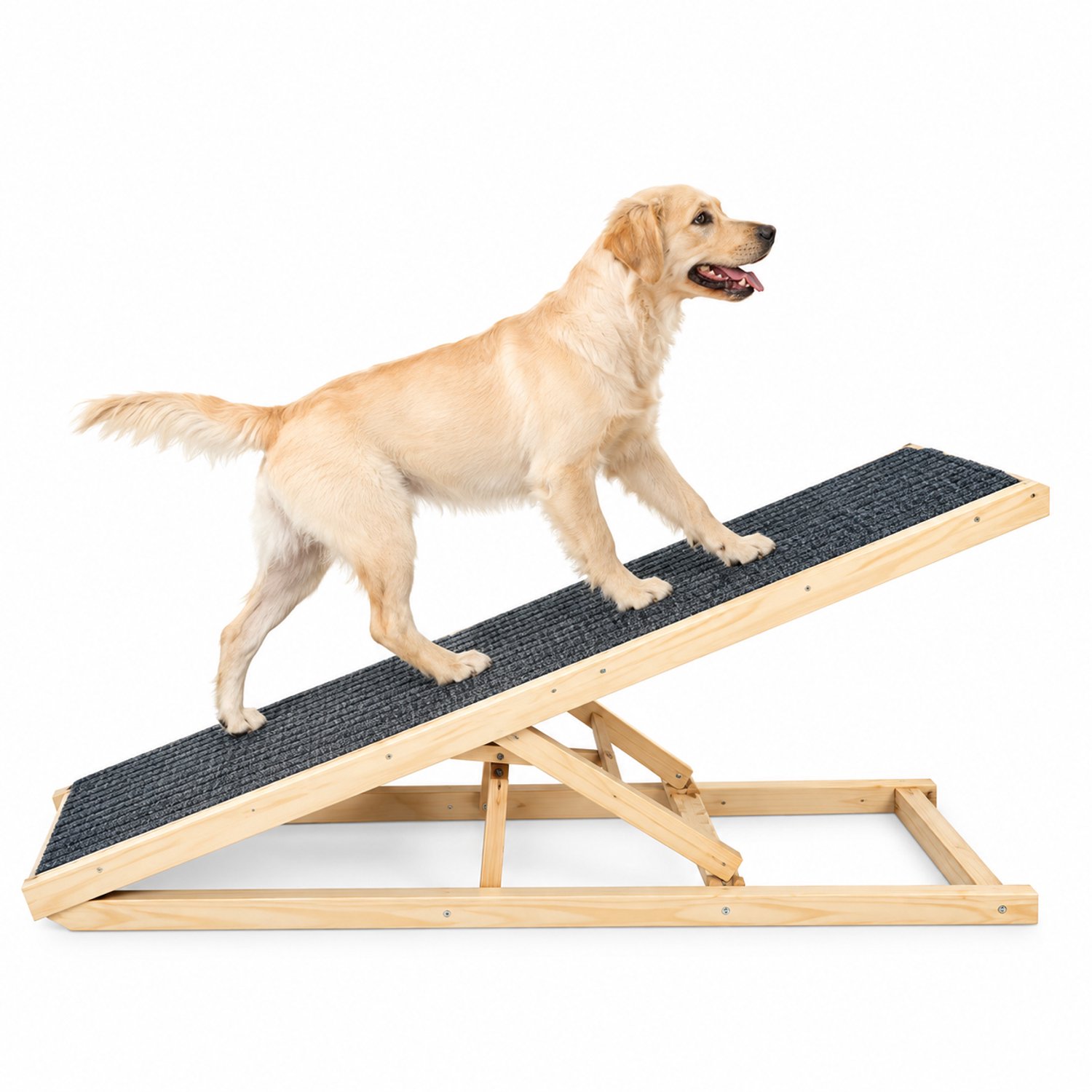 Lejoraa Houten honden en kattenhelling - Antislib - Verstelbaar Hoogte - bed - bank - auto - 70 cm - grijs
