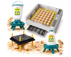 UniEgg™ Kuikenpakket Automatische broedmachine XL YZ36 t/m 120 eieren 2.0 (2e generatie) inclusief warmteplaat 25 x 25cm tot 25 kuikens | Driestanden Slimme voerbak 1 KG + Slimme drinkbak 1 liter