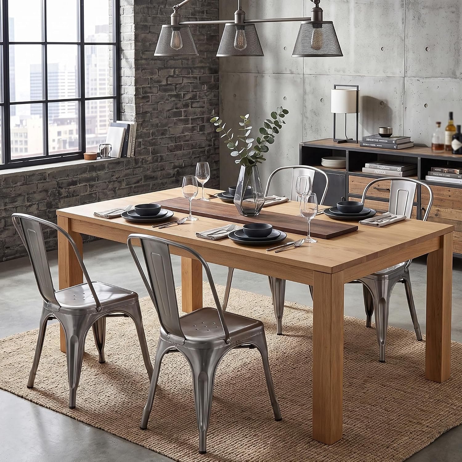 Metalen Bistro Eetkamerstoelen Set van 4 Stapelbaar met Hoge Rugleuning 54,1 x 45 x 84,6 cm Metaalkleurig