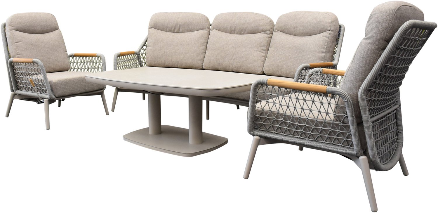AVH-Collectie Monza stoel bank dining loungeset 4 delig verstelbaar latte rope Zand / Latte / Linen