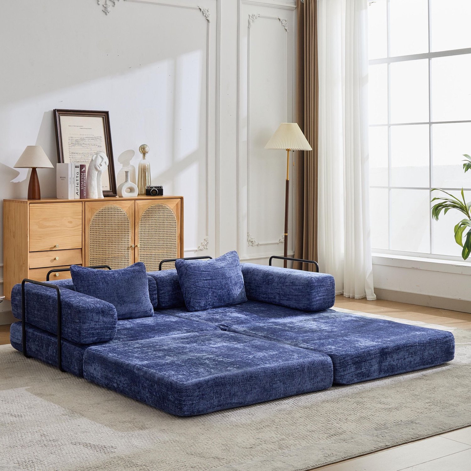 CHICFURN Slaapbank - Opvouwbaar - Met frame - Donkerblauw