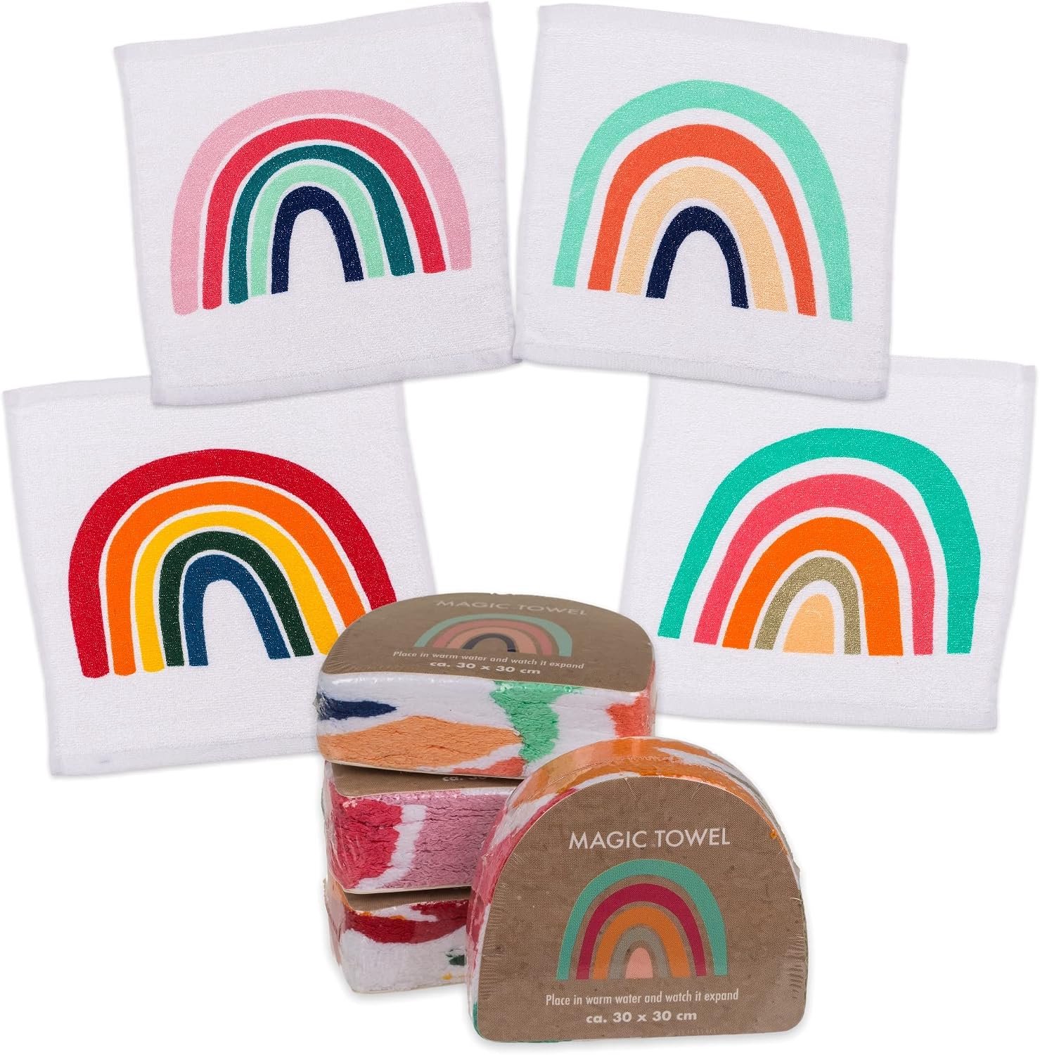 Magische washandjes 4-delige set - Toverdoek regenboog - Verandert in zachte handdoeken - Perfect cadeau voor kinderen - Thijox