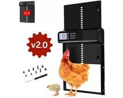 UniEgg® Metalen Kippenluik Automatisch 2.0 op batterij - Professioneel extra stevig en betrouwbaar 2e generatie - Automatische Kippendeur - Chickenguard - Timerfunctie - Zwart - Geschikt voor honden, katten, knaagdieren en kippen | Waterdicht