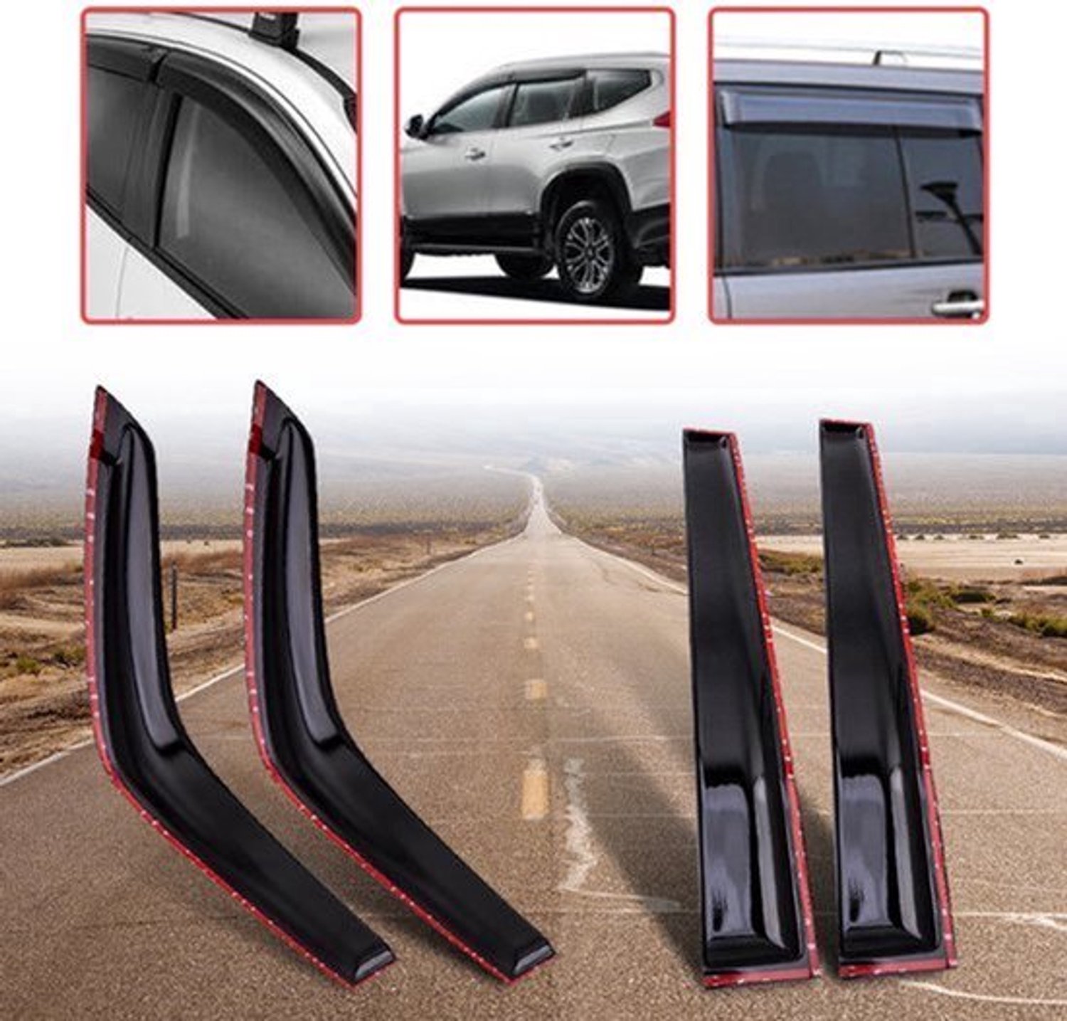 Raamvizier Set Van 4 - Voor Mitsubishi Pajero 2000-2019 - Kunststof - Zwart - Buitenmontage - Auto Accessoire