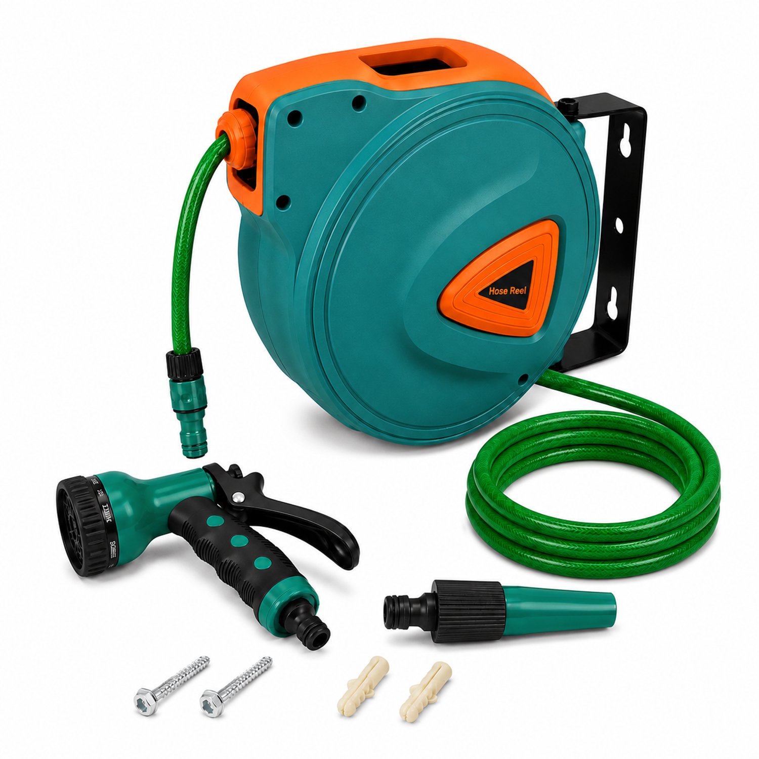 Blossom Tuinslanghaspel - 10M - Wandslangenbox - Automatisch - 180° Draaibaar - Met Sproeikop - Voor Tuin & Auto - Zwart