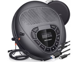 Sencision Draagbare CD Speler met Bluetooth 5.1 - Discman - CD Speler met Speakers - USB-C Oplaadbaar - Anti-Shock - Oordopjes en Opberghoes - Zwart
