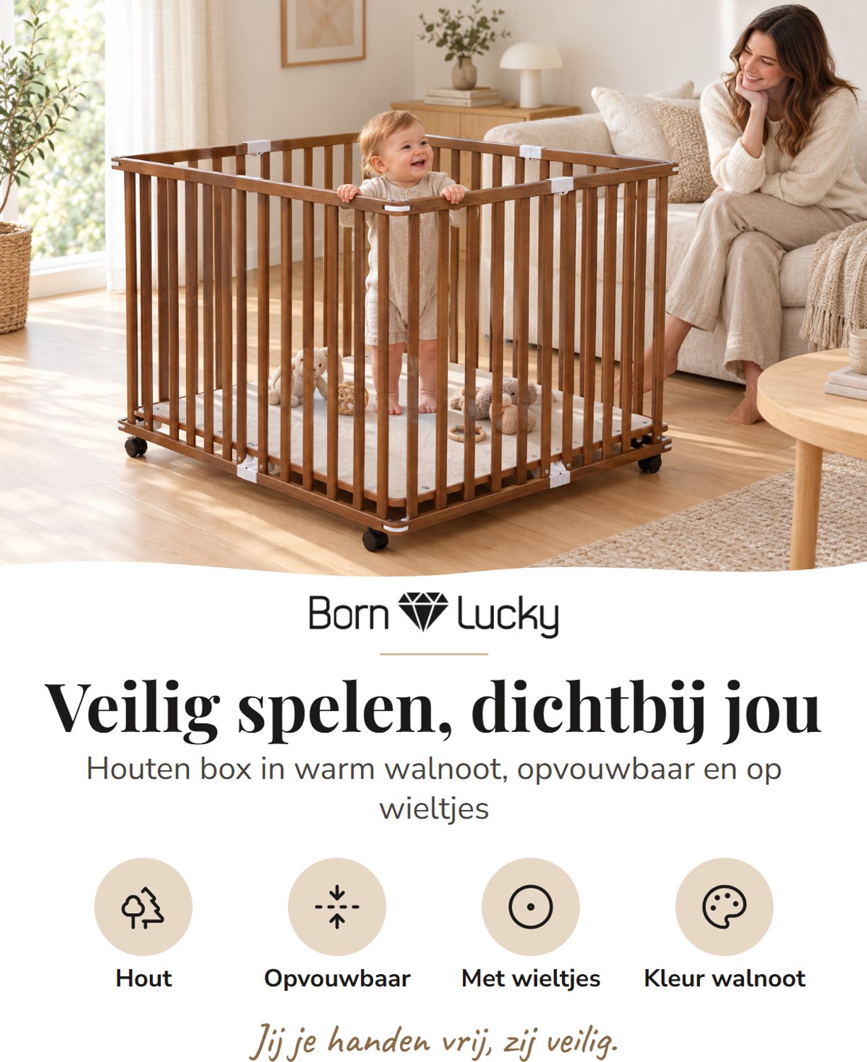 Born Lucky Opvouwbare Baby Box Flip Walnoot – foto 4