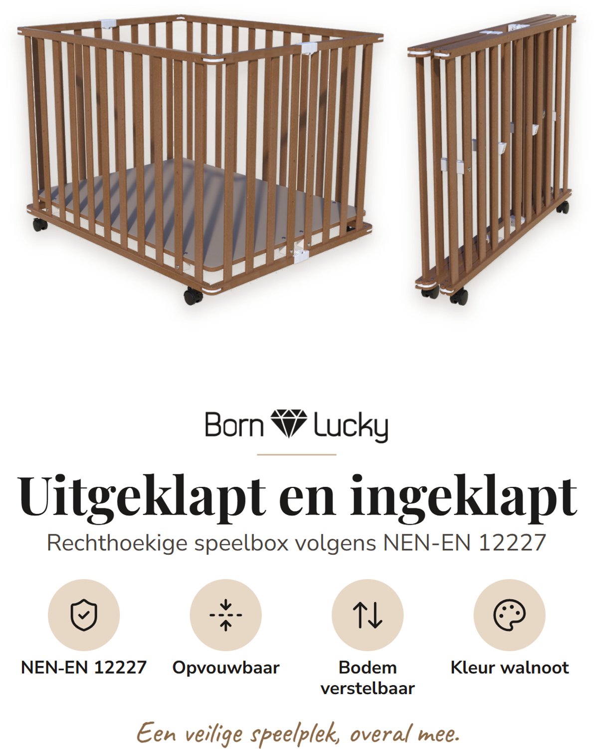 Born Lucky Opvouwbare Baby Box Flip Walnoot – foto 6