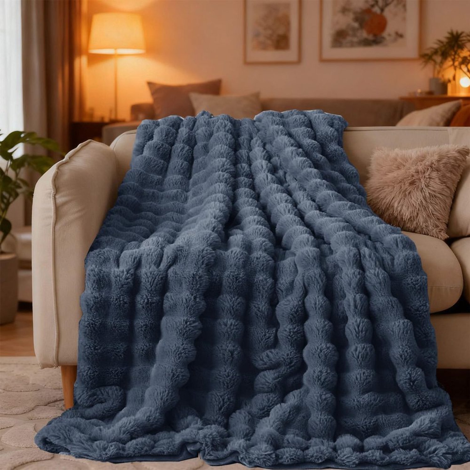 Fluffy Cuddly Dekentje 100 x 160 cm in Grafietgrijs