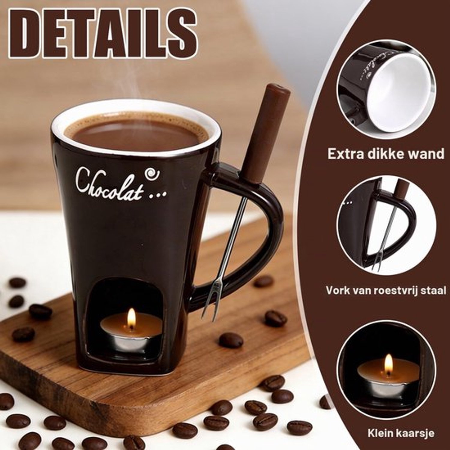 Fonduebeker van keramiek, 200 ml chocoladefondue keramische set, kaasfondue met kaars en vorken, chocoladefondue kopjes, smeltbekers voor snoep en chocolade (C) – foto 4