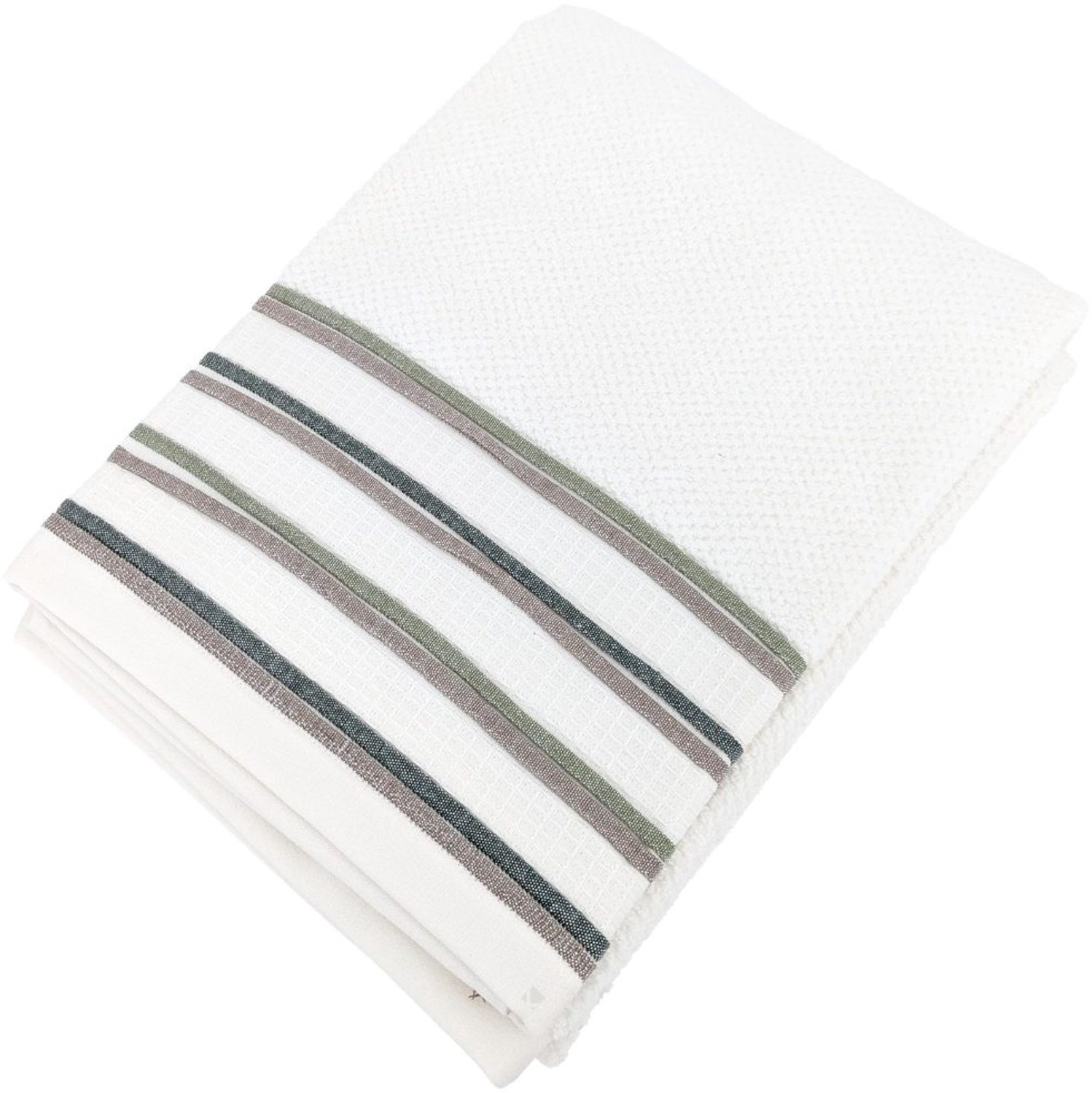 Douchehanddoek - 70 x 140 cm - Katoen - Wit/Groen