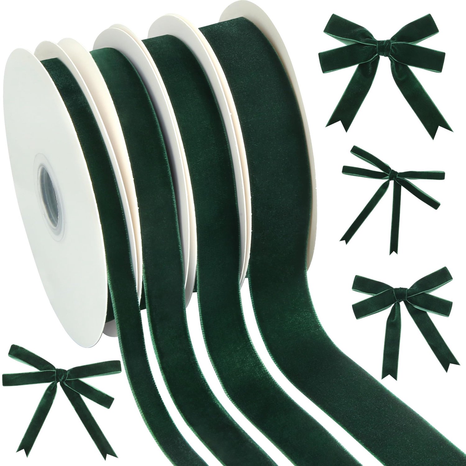 Set van 4 Donkergroene Velvet Ribbons voor Cadeaus en DIY Projecten