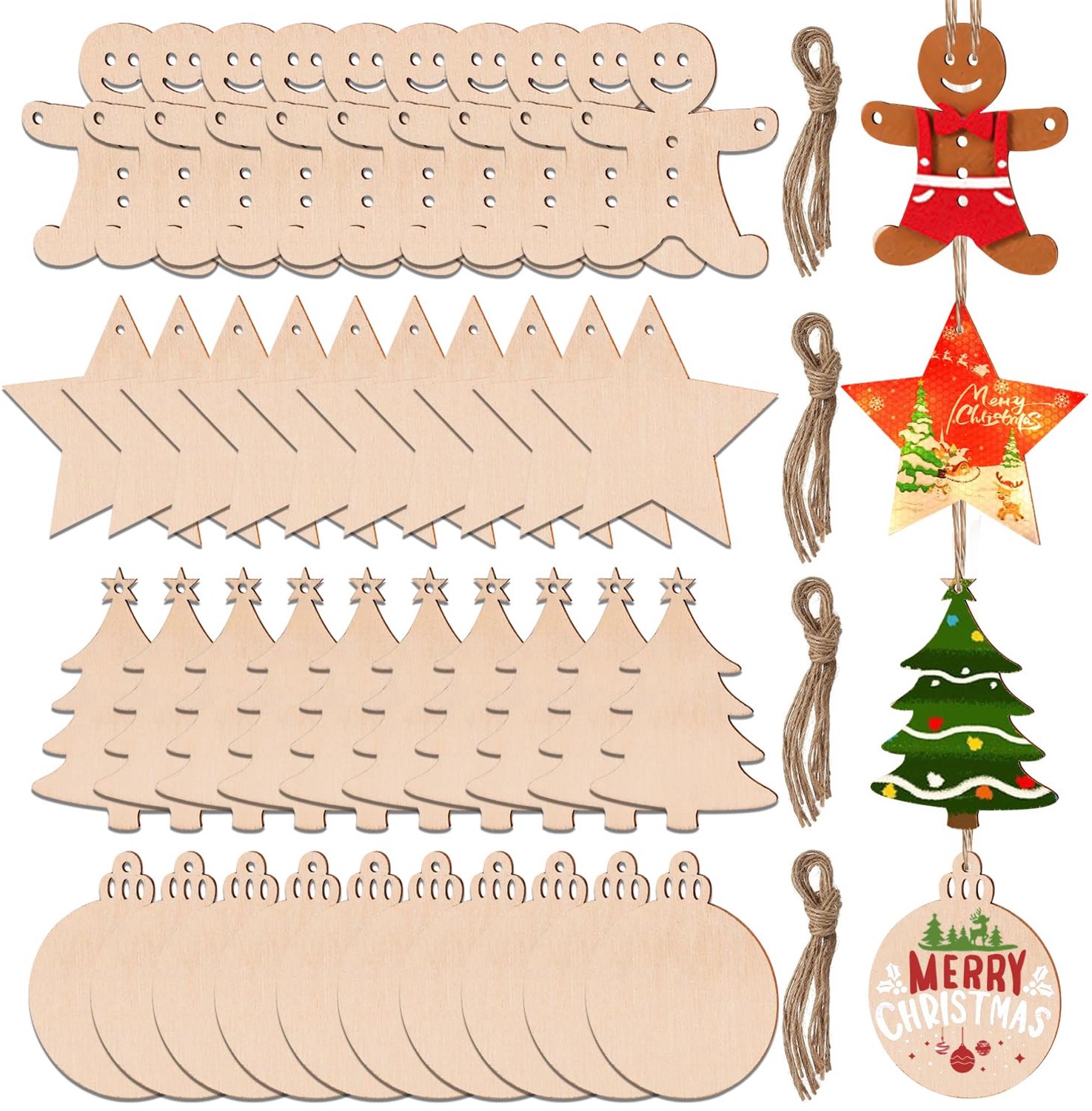 40 Stuks Houten Kerstdecoraties om te Schilderen