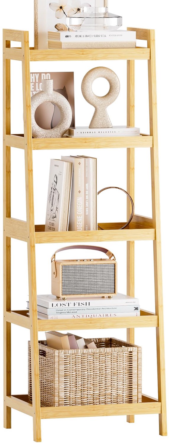 Bamboe Ladder Boekenkast, 5 Laags Vrijstaande Plankenkast
