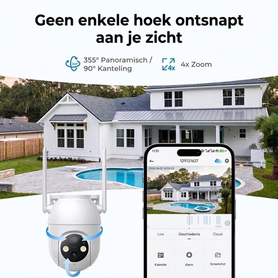 Konsoefuly Beveiligingscamera Draadloos Buiten - Buiten Bewakingscamera met Zonnepaneel BC - 2K 4MP - 360° PTZ - Kleuren-nachtzicht - AI Bewegingsdetectie - Tweeweg Audio - Draadloos buiten- IP67 Weerbestendig - Beveiligingscamera Met WiFi en App — afbeelding 5
