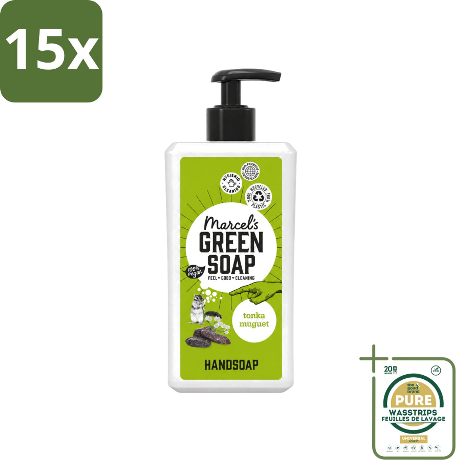 15 x Marcel's Green Soap - Handzeep - Tonka & Muguet - Zachte verzorging - 500 ml - Wasstrips - Handzeep - Natuurlijke Handzeep - Zachte Handzeep - Handzeep Tonka Muguet - Handzeep 500 Ml
