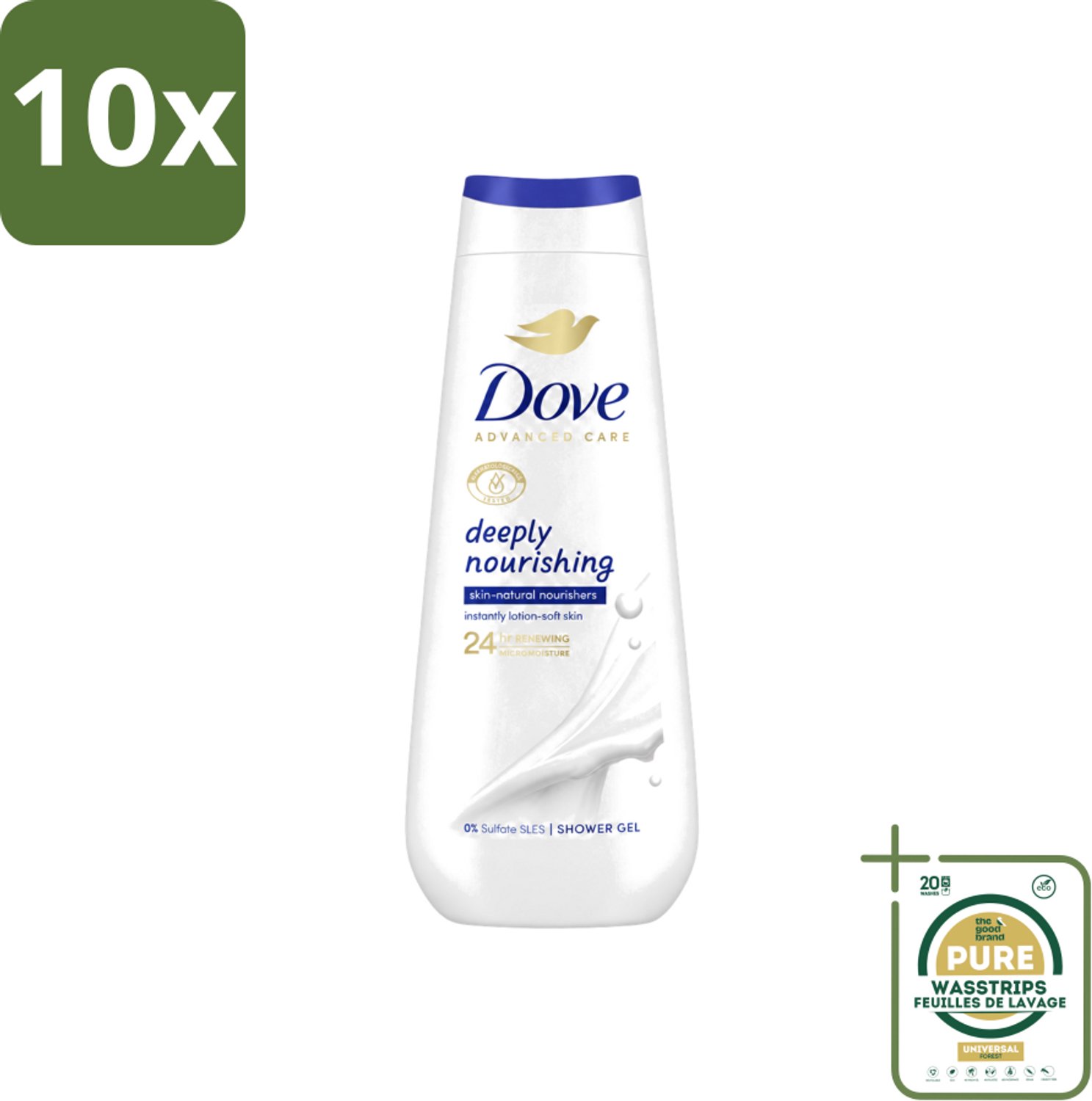 10 x Dove Douchecrème - Deeply Nourishing - 600 ml - Wasstrips - Douchegel - Huidverzorging - Droge Huid - Hydratatie - Verzorgende Douchegel