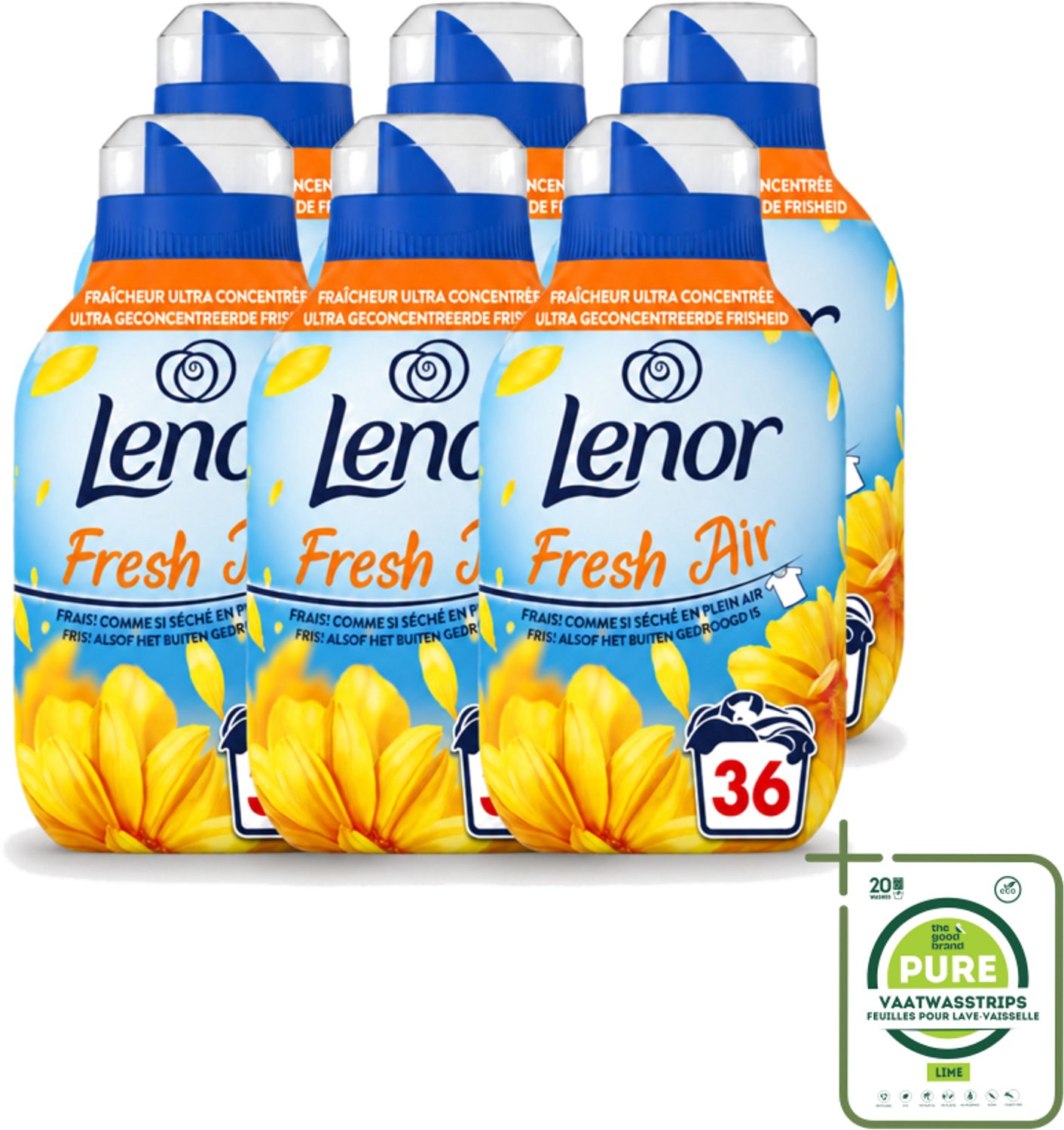 6 x Lenor - Wasverzachter - Fresh Air Zonnestralen - 36 Wasbeurten - 504 ml - Grootverpakking - Vaatwasstrips - Koffiezetapparaat - Koffiezetapparaat - Koffiezetapparaat
