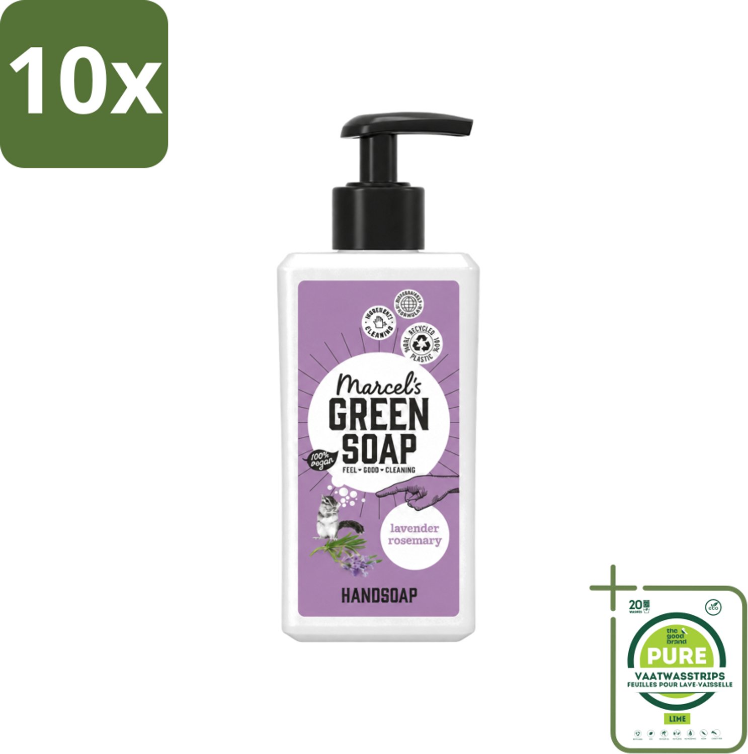 10 x Marcel's Green Soap - Handzeep - Lavendel & Rozemarijn - Zachte verzorging - 250 ml - Grootverpakking - Vaatwasstrips - Handzeep - Handen Verzorgen - Natuurlijke Handzeep - Lavendel Handzeep - Rozemarijn Handzeep