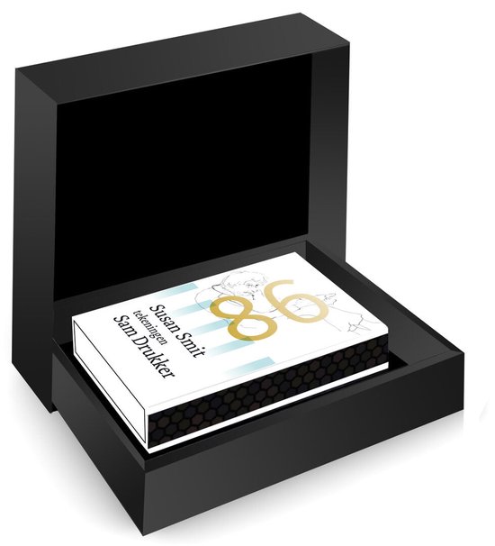 Boek in een luxe zwarte geschenkdoos met een zwarte honingraatrand.