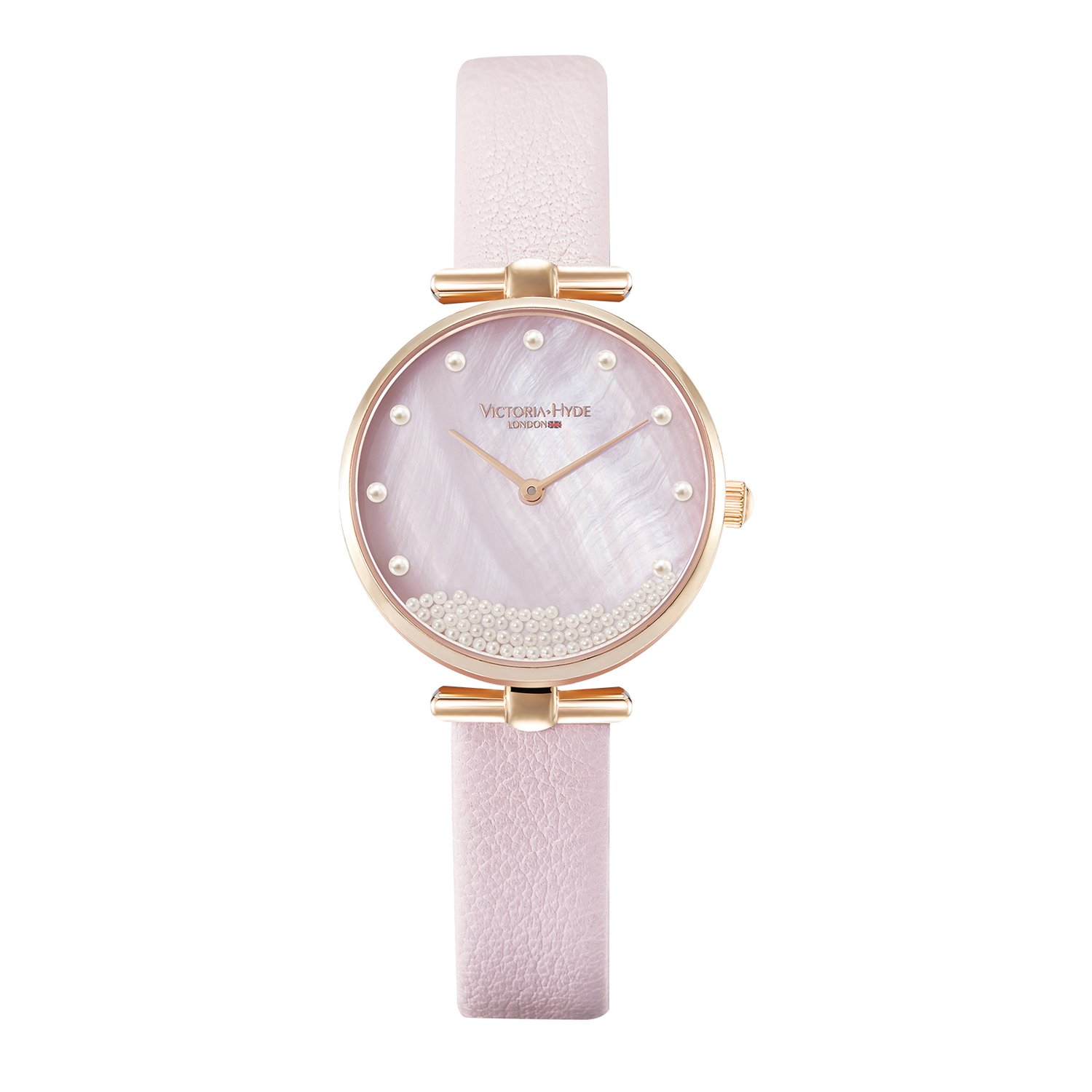 Victoria Hyde "Pearl" - Dames Horloge - 30mm - Rond - Leren Band - 3ATM Waterdicht - Polshorloge - Cadeau voor vrouw - analoog quartz met leren band - Roze