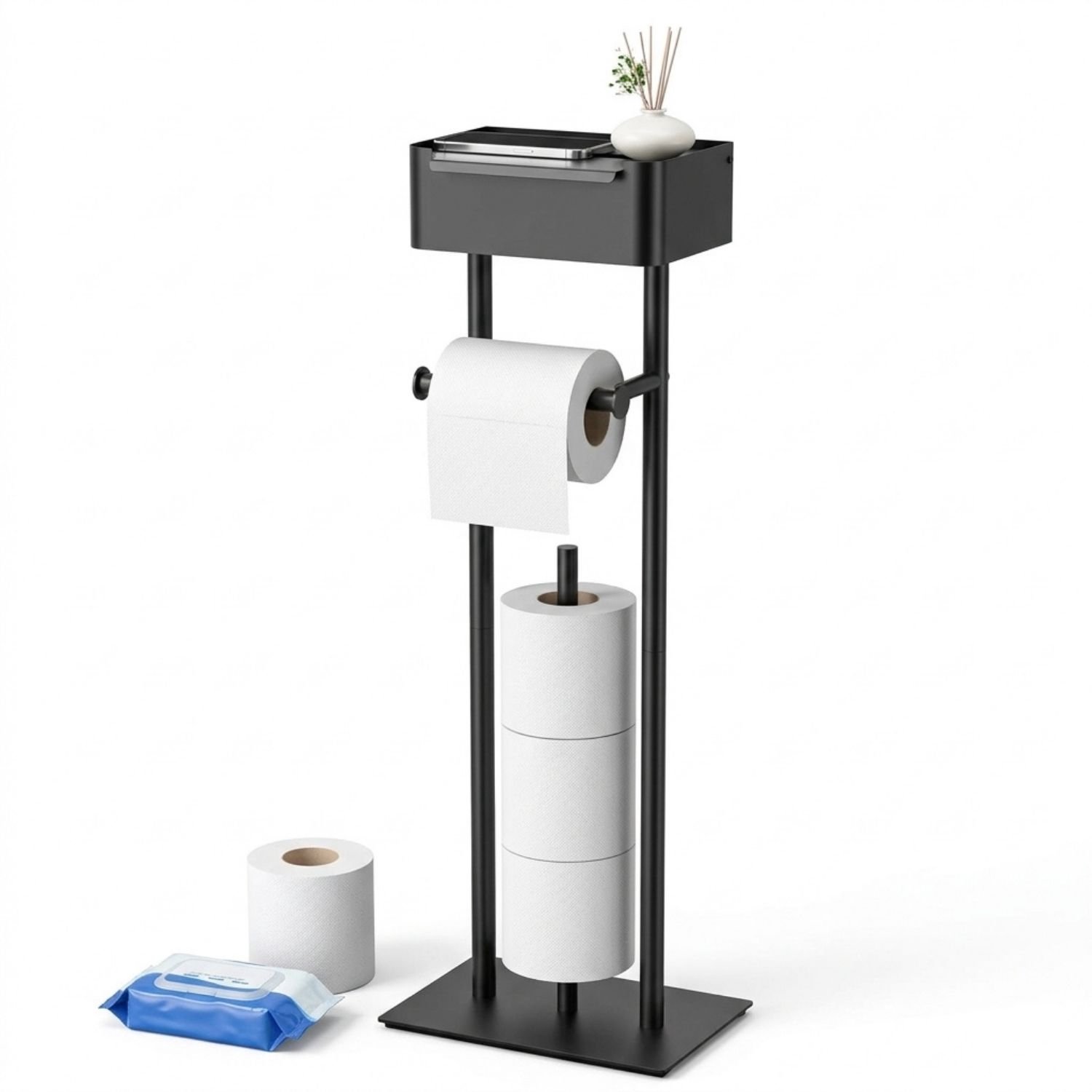 Vantivo® Toiletbutler - Toiletrolhouder Staand-Zwart