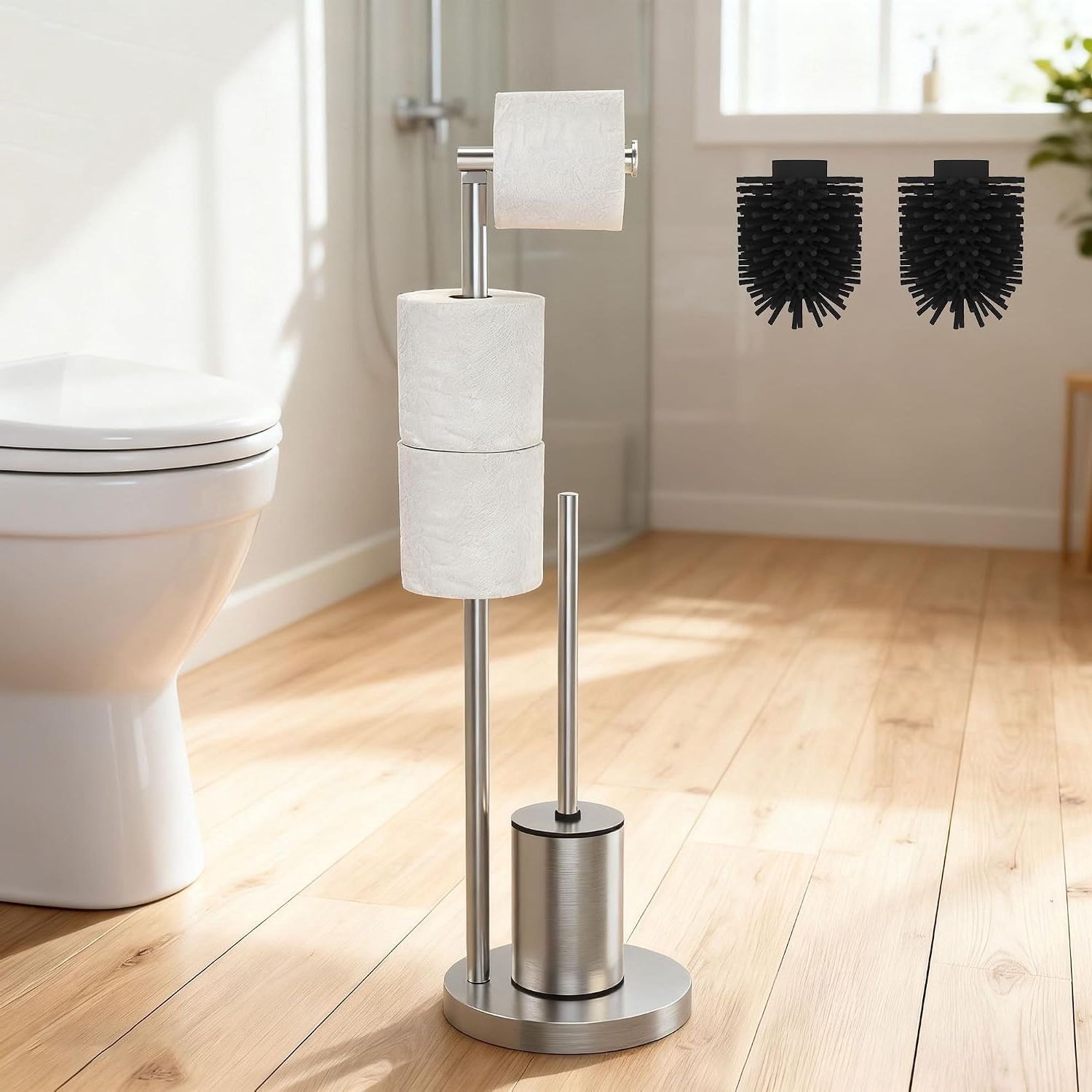 Vantivo® Toiletbutler - Toiletrolhouder Staand-Zilver