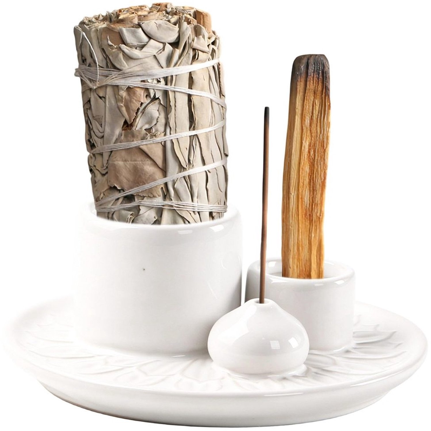 Witte Wierookbrander Keramiek met Lotuspatroon