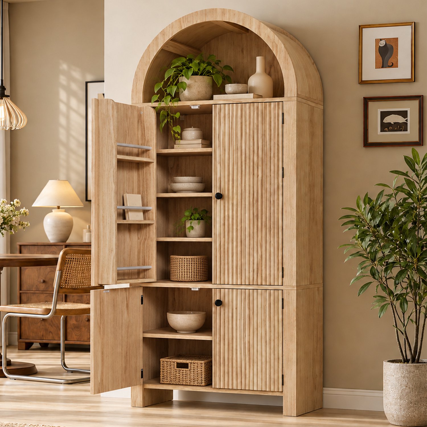 MODENUIT Keukenkast - Boogvorm En Verstelbare Planken - Keuken - Spaanplaat Houtkleur - 78x40x180 Cm