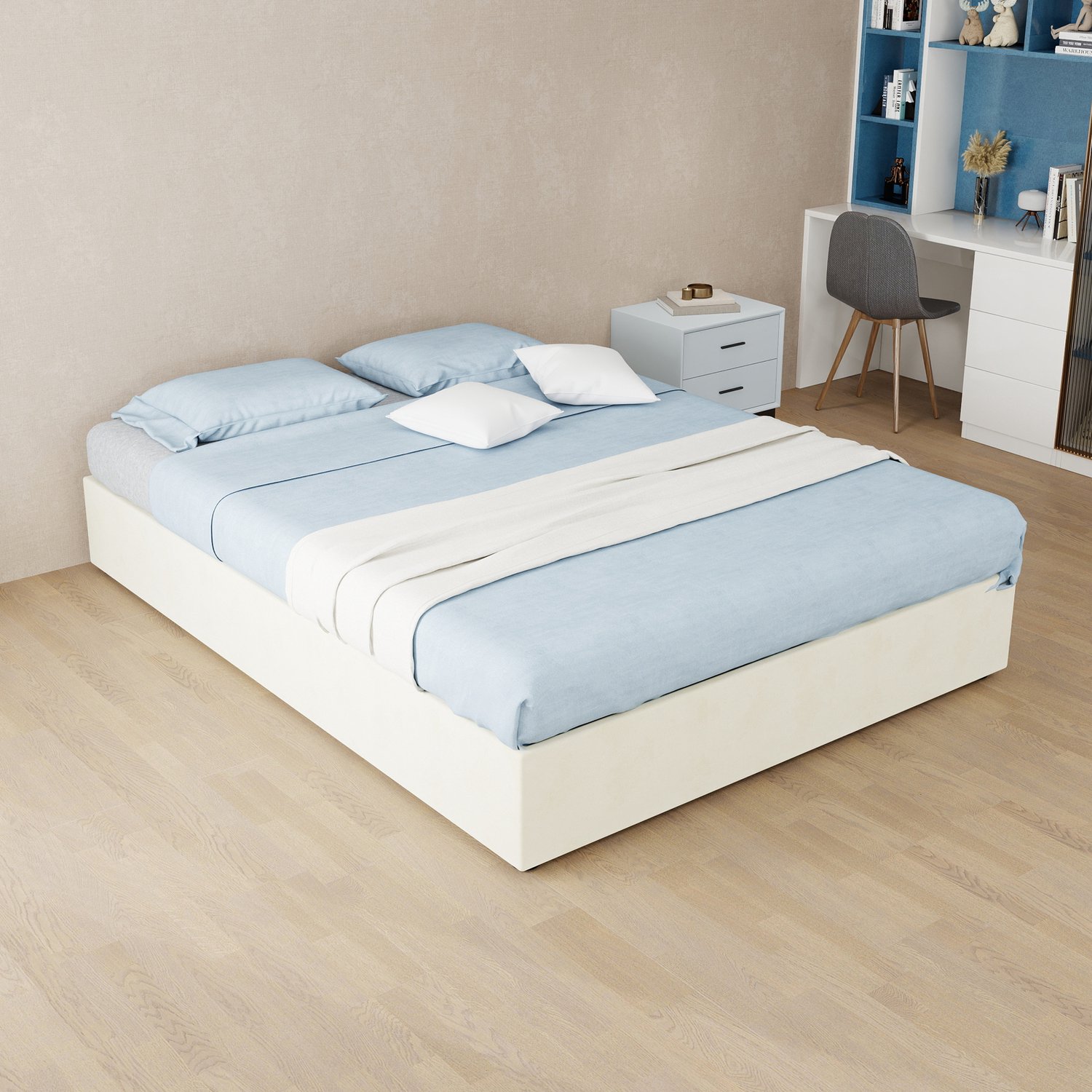 WUVRIE Tweepersoons bedframe 140x200 cm - Met gasveren en lattenbodem - Beige Wit