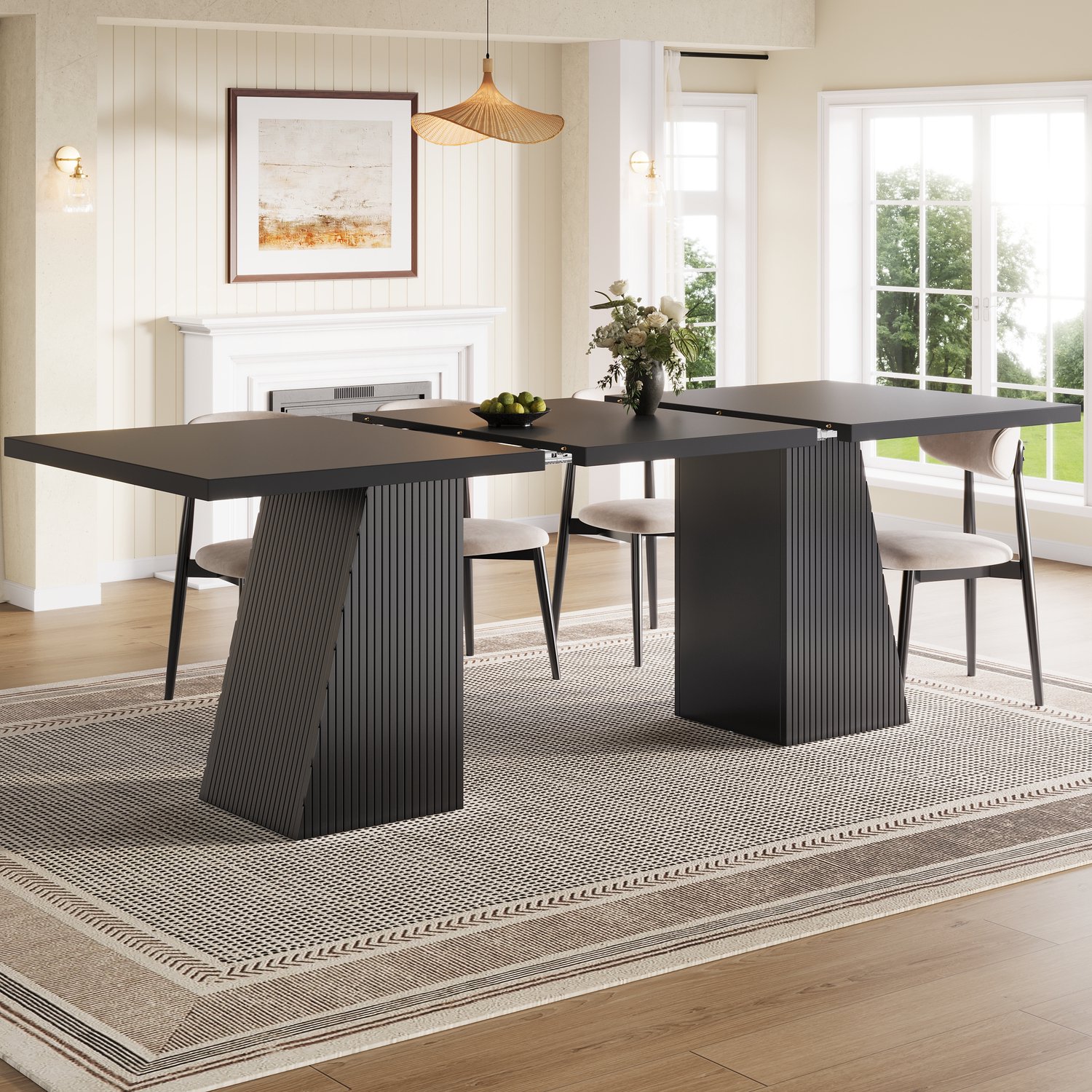 MODENUIT Eettafel - Uitschuifbaar - Voor de Eetkamer - MDF en Metaal - Zwart - 120 tot 160 x 80 x 76 cm