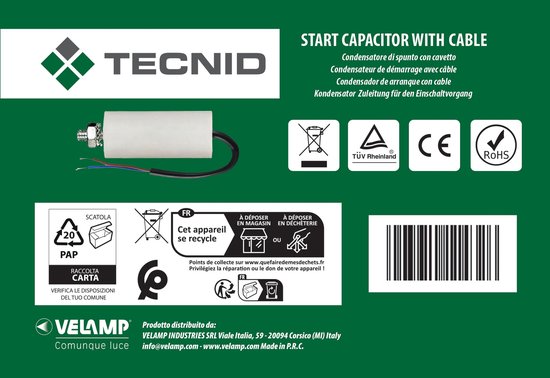 Startcondensator voor elektromotoren, 450V, capaciteit: 16µF, met 15cm kabel — afbeelding 5