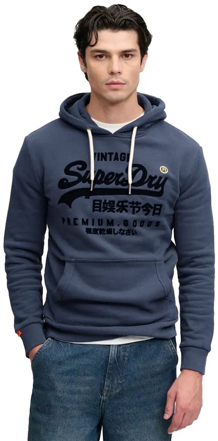 Superdry Vintage Logo Tonal Hoodie Relaxed Pasvorm Heren Hoodies Marineblauw