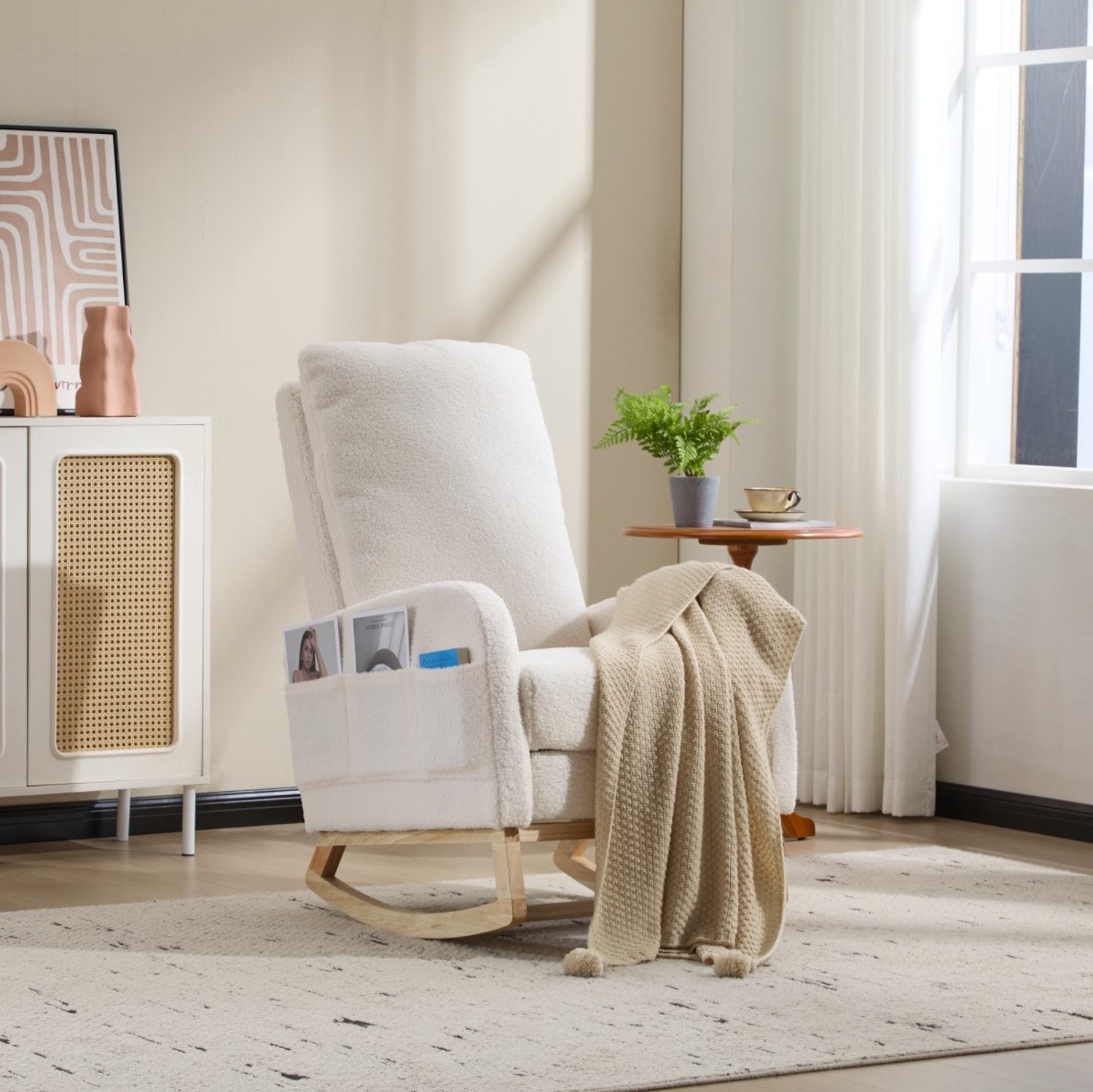 CHICFURN Schommelstoel - Zacht schommelen - Hoge rugleuning - Wit