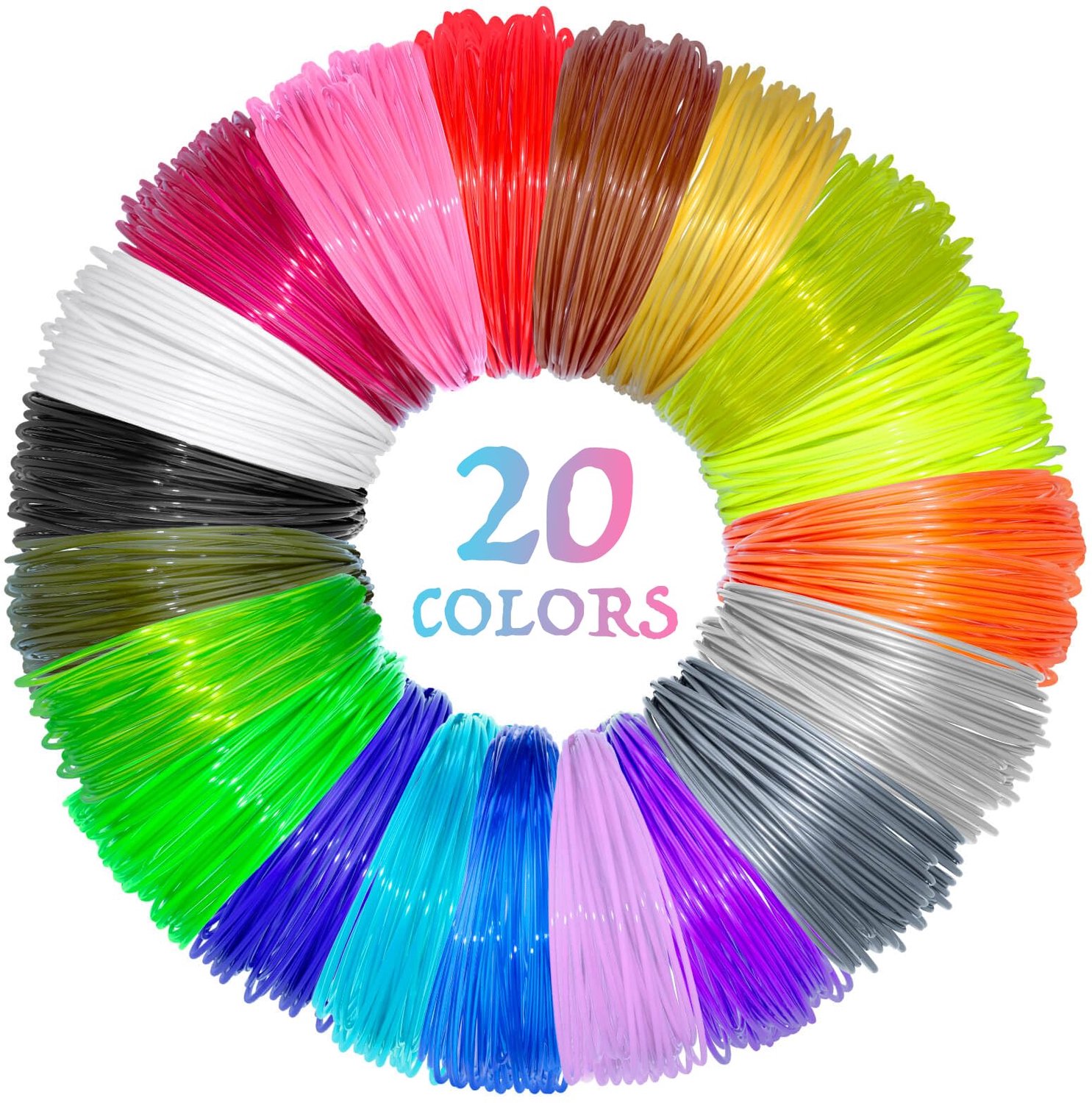 20 Kleuren PLA Filament Refills voor 3D Pen, 1.75mm, 320 Voet Totaal