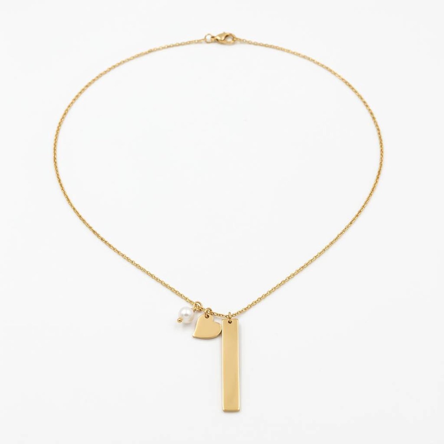 Gouden Ketting Parel Rechthoek Hartje Hanger 14 karaats