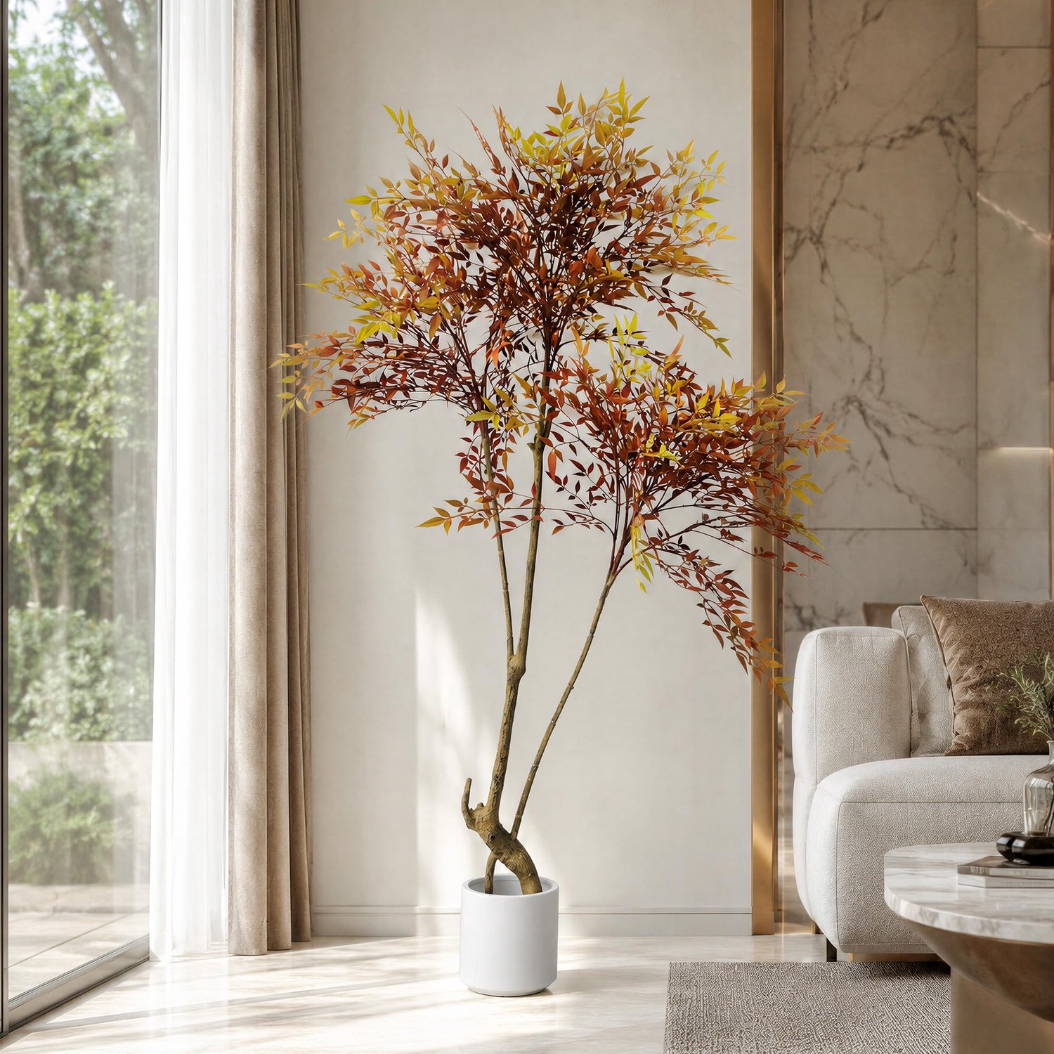 Kunstplant Nandina 150 cm met Rode Bladeren