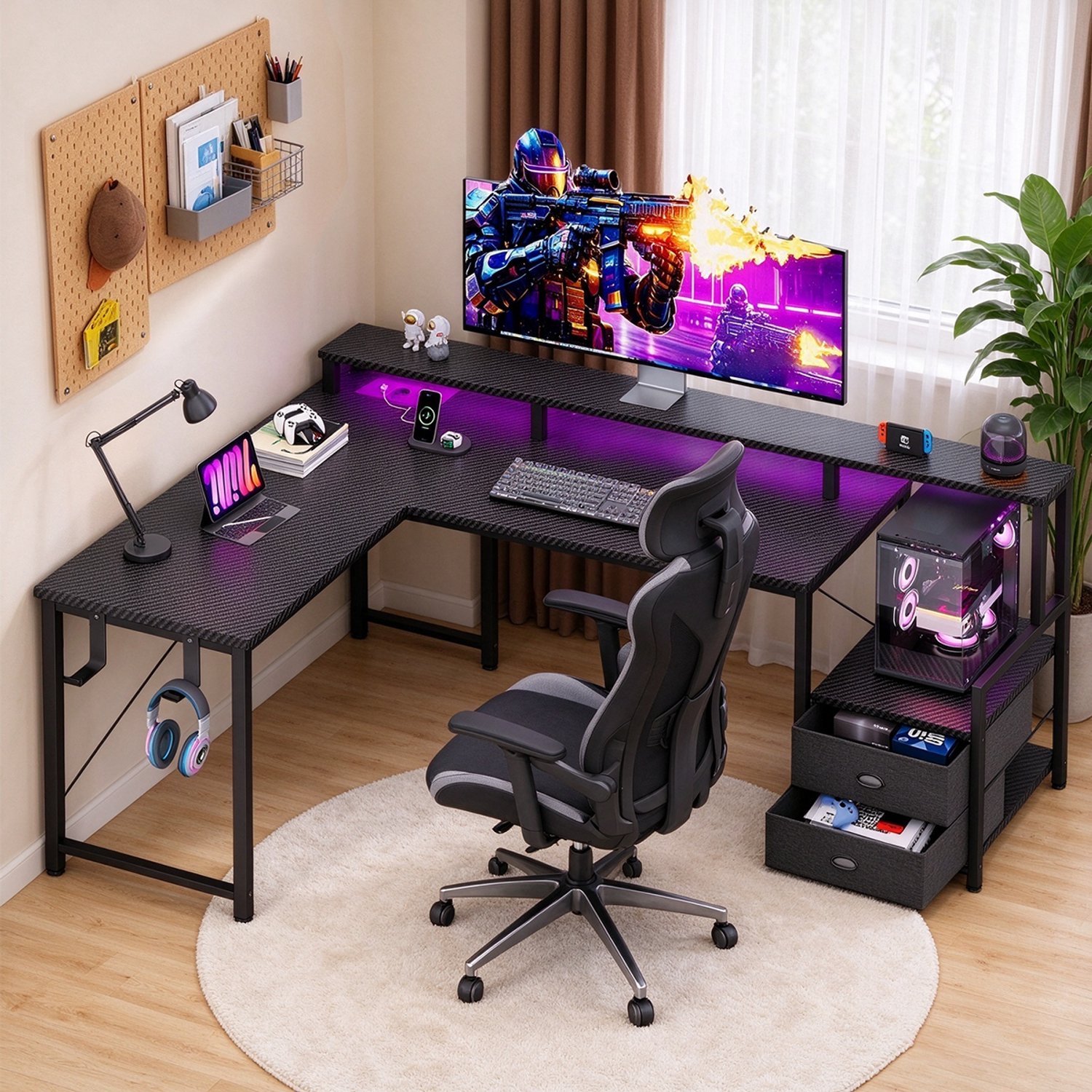 null L-Vormig Gaming Bureau LED - afbeelding 3