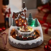 Gxmas Kerstdorp met Rijdende Trein - LED Verlichting en Muziek - Bewegend Kerstdorp met Kerk en Kerstman - Kersthuisjes - Kerstdecoratie op Batterijen