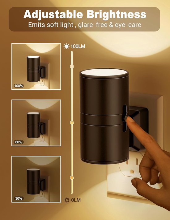 2 stuk - Nachtlampjes - Wandnachtlampjes - Dimbare nachtlampjes - Nachtlampjes met automatische sensor - Slaapkamerverlichting - Zwarte cilindervormige lampen - Babykamer Nachtlampje - Nacht Lamp — afbeelding 2