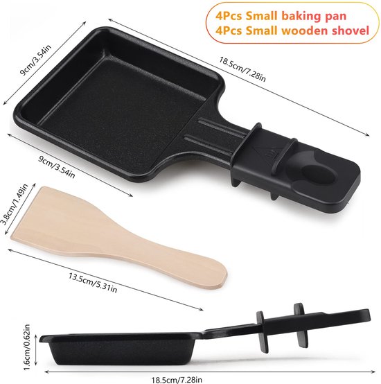 Mini Raclette Set met 4 Pannen en Houten Scheppen — cadeau in Kookcadeaus - foto 5