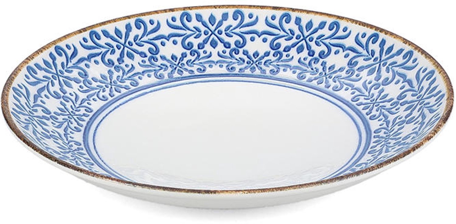 Fameilleur kom 25,5xH4,5cm blauw Azul set van 3 - porseleinen serveerkom en schaaltje, voor ontbijt, muesli, soep, dessert, snacks en bijgerechten, vaatwasser- en magnetronbestendig, voedselveilig, servies voor thuis, restaurant en horeca