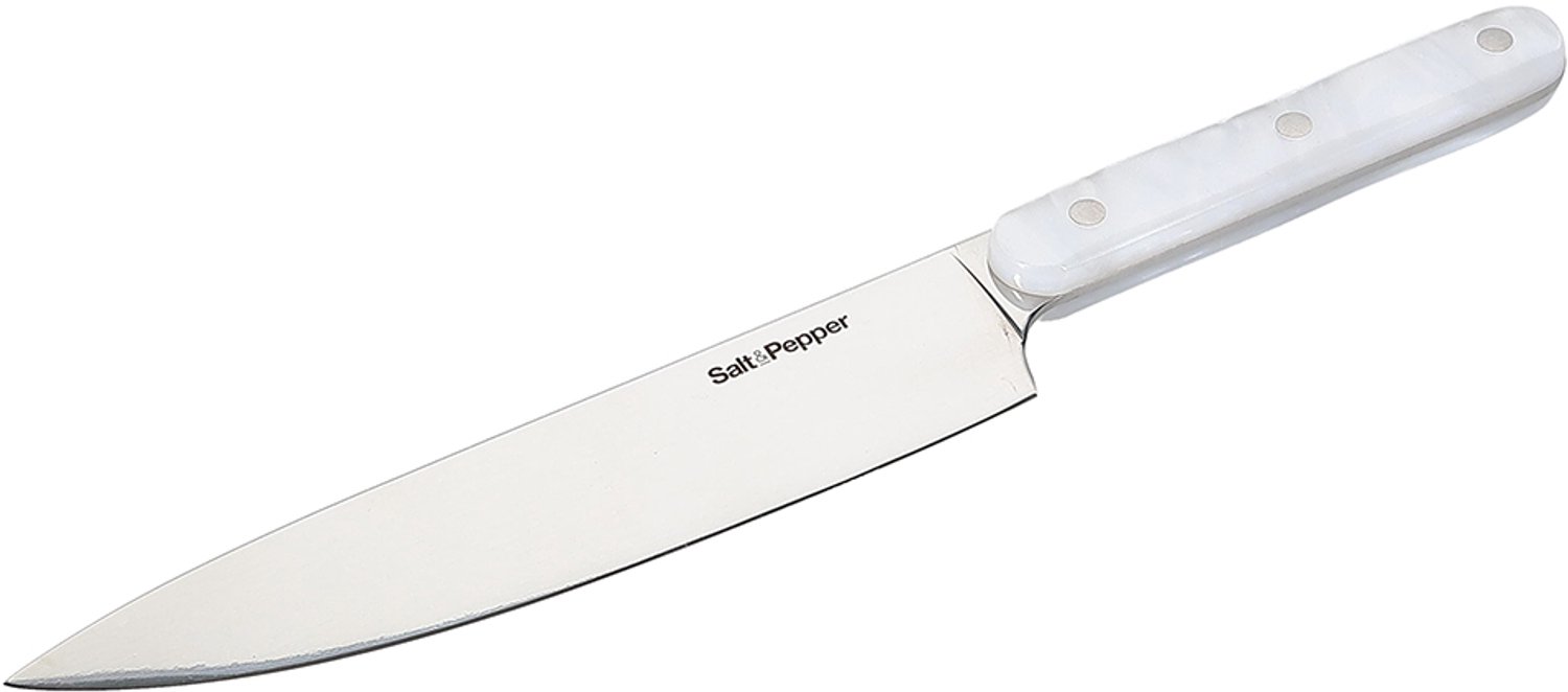 Fameilleur koksmes parelmoerlook wit Chop - roestvrijstalen scherp keukenmes, voor snijden van vlees, vis, groente en brood, vaatwasserbestendig, voedselveilig, keukengerei voor thuis, restaurant en horeca, mooi als cadeau