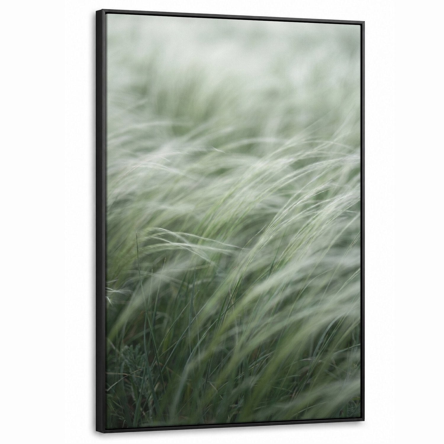 Canvas Schilderij met Baklijst - Gras - Wazig - Natuur - Groen - Zacht
