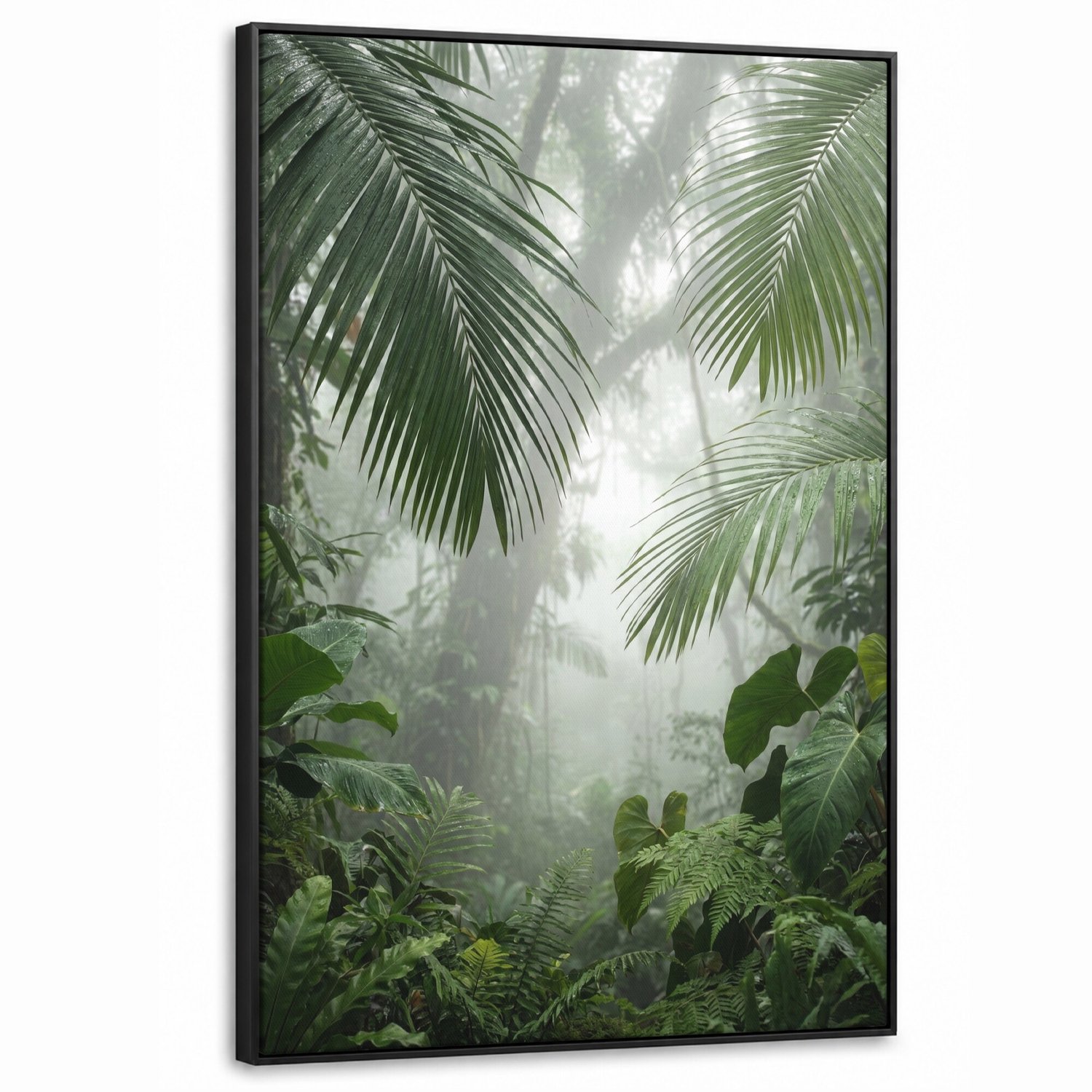 Canvas Schilderij met Baklijst - Natuur - Jungle - Mist - Tropisch - Groen