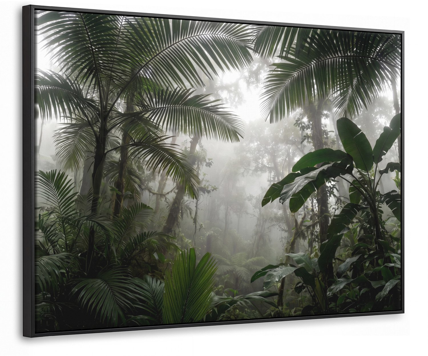 Canvas Schilderij met Baklijst - Natuur - Jungle - Mist - Groen - Bladeren